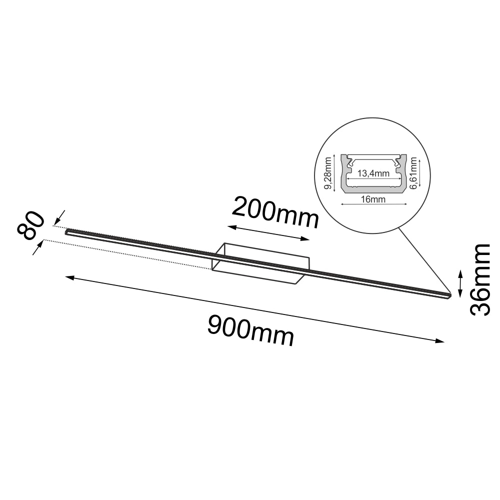 Applique lineare 90cm LED 9W 3000K nera SLIM Brosline