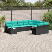 Set Divani da Giardino 10 pz con Cuscini Nero in Polyrattan 3220656