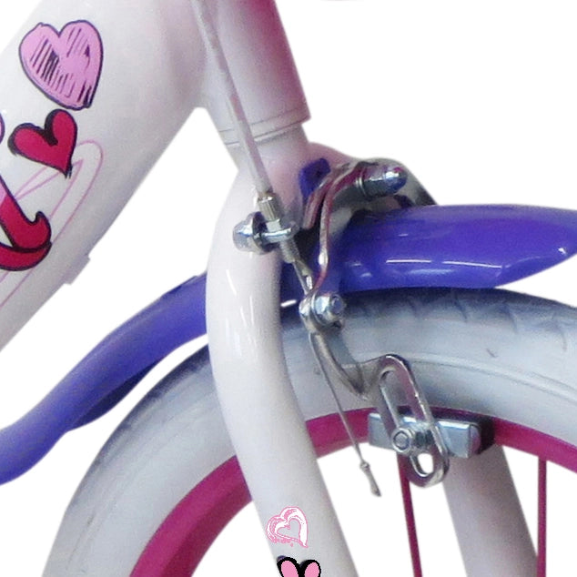 SCH HEART 16", bicicletta per bambini, adatta tra i 5 e i 7 anni, per altezza tra 105 e 135 cm, con cestino, campanello 