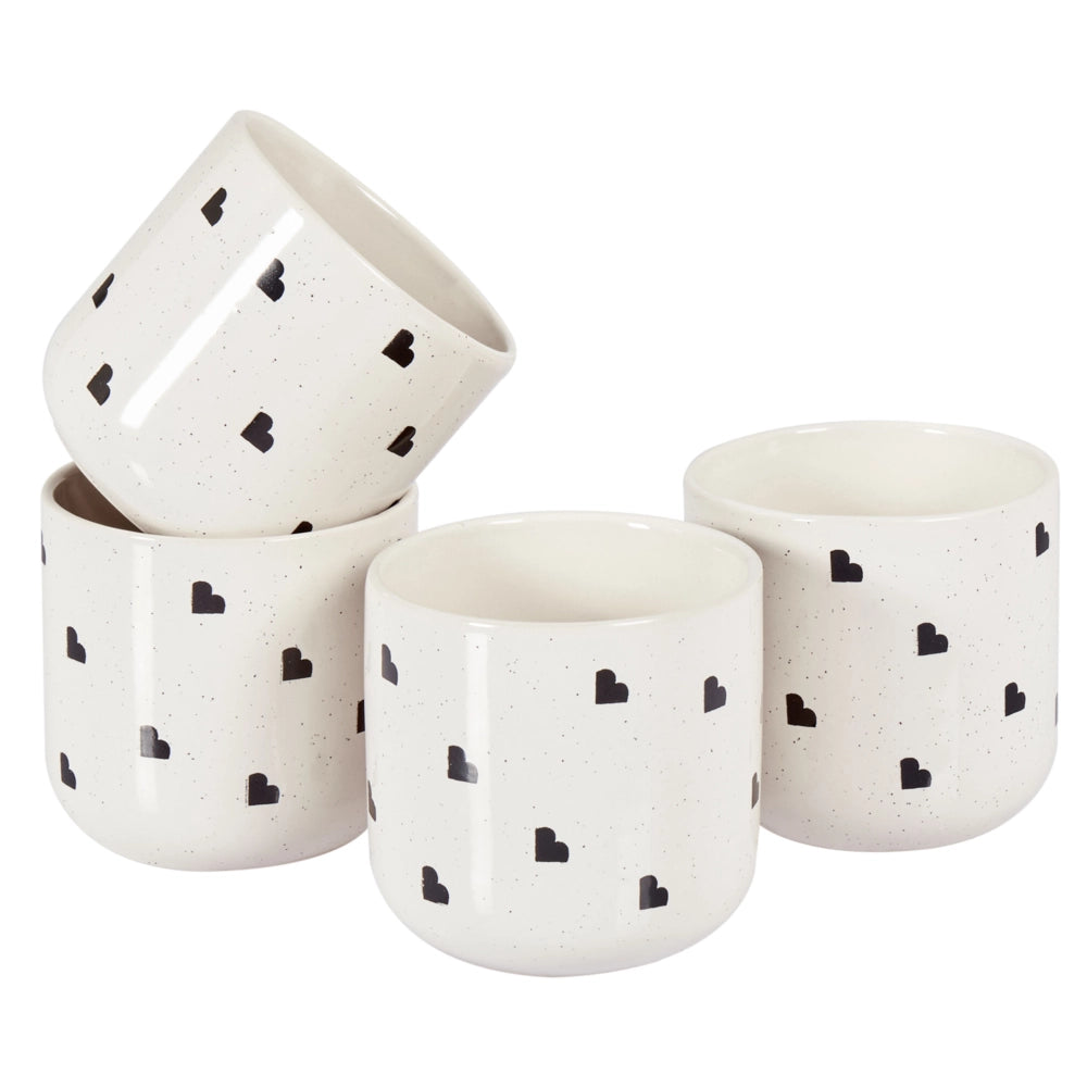 Set di 4 tazze Gres bianco caolino fatto a mano finitura motivo cuore Cucina Sala da pranzo