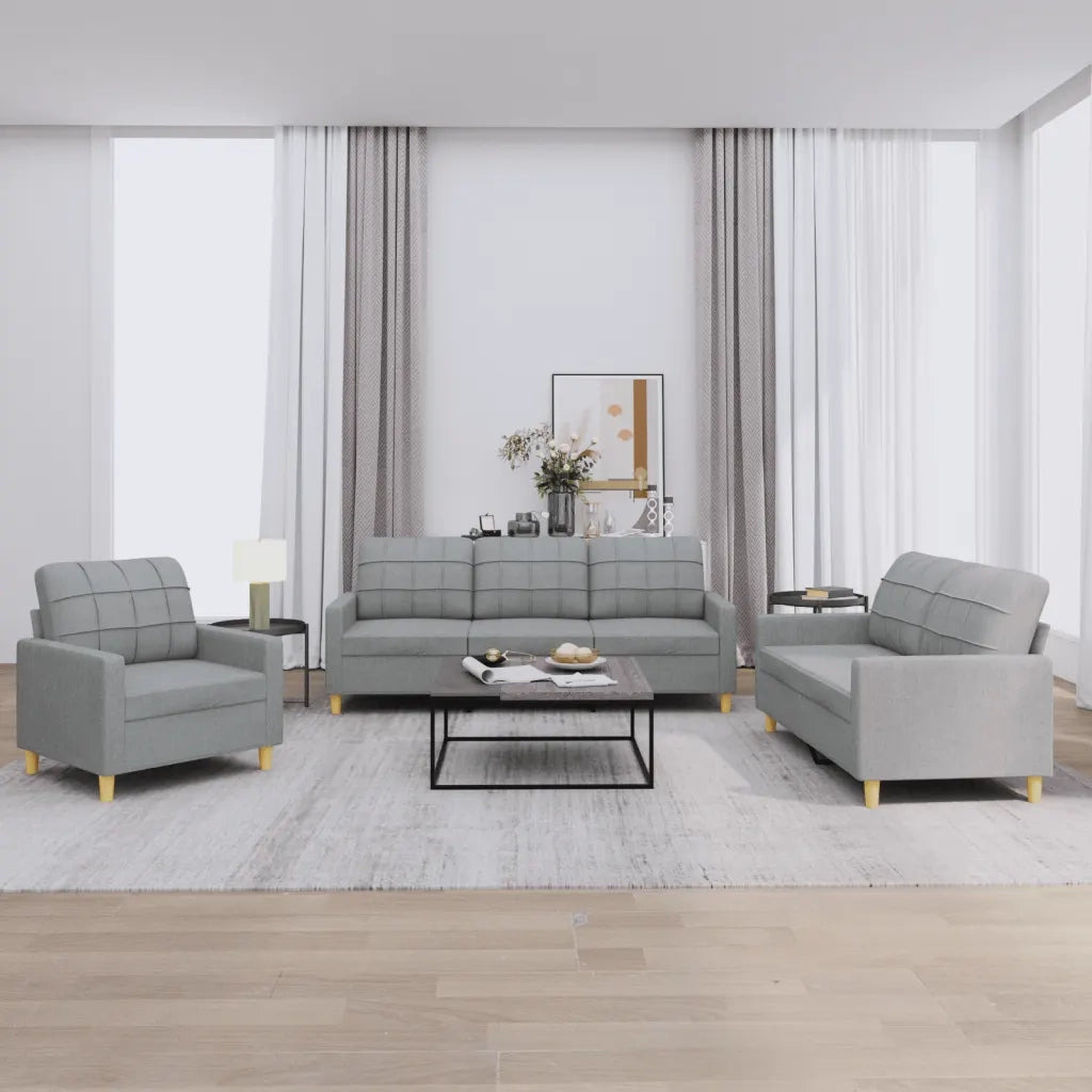 Set di Divani 3 pz con Cuscini Grigio Chiaro in Tessuto 3201242