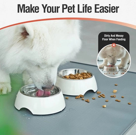 Mat di cibo per cani e gatti, design antiscivolo, 100% impermeabile per animali domestici, bordo sollevato per prevenire perdite di acqua o cibo, lavabile in lavastoviglie