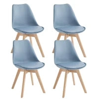 E-STYLO Sedia in polipropilene azzurra con seduta imbottita e rivestita in similpelle, gambe in legno di faggio, 48.5cm X 52cm H. 82cm.