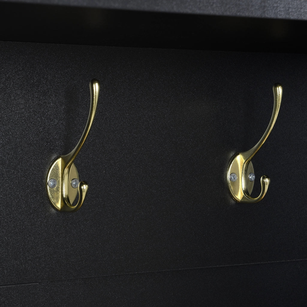Armadio guardaroba da ingresso con ganci, ripiano e scarpiera, mobile da corridoio, in MDF nero e legno