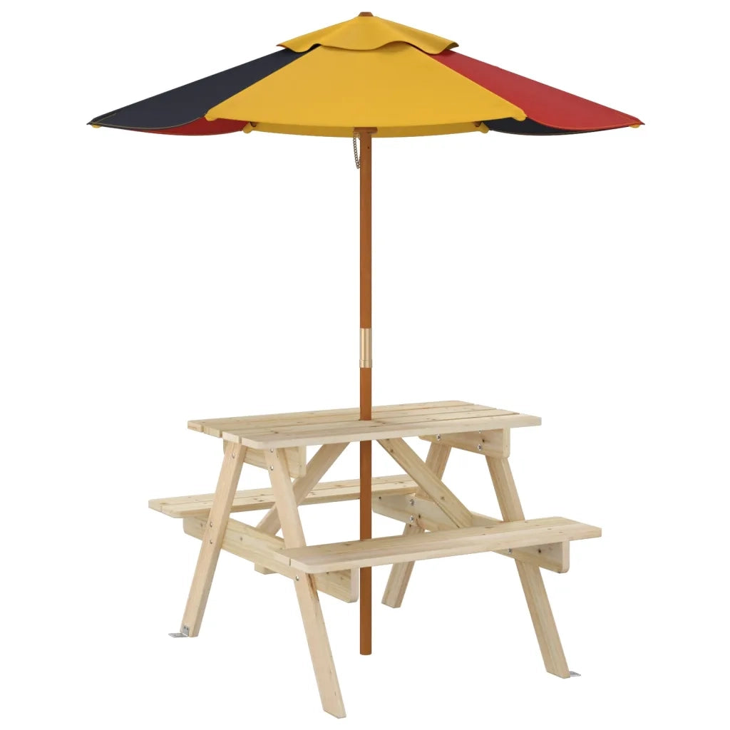 vidaXL Tavolo da Picnic per 4 Bambini con Ombrellone Legno di Abete