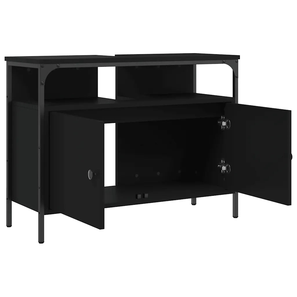 Mobile Lavabo Bagno-Armadietto da bagno Nero 80x30x60 cm in Legno Multistrato 573343