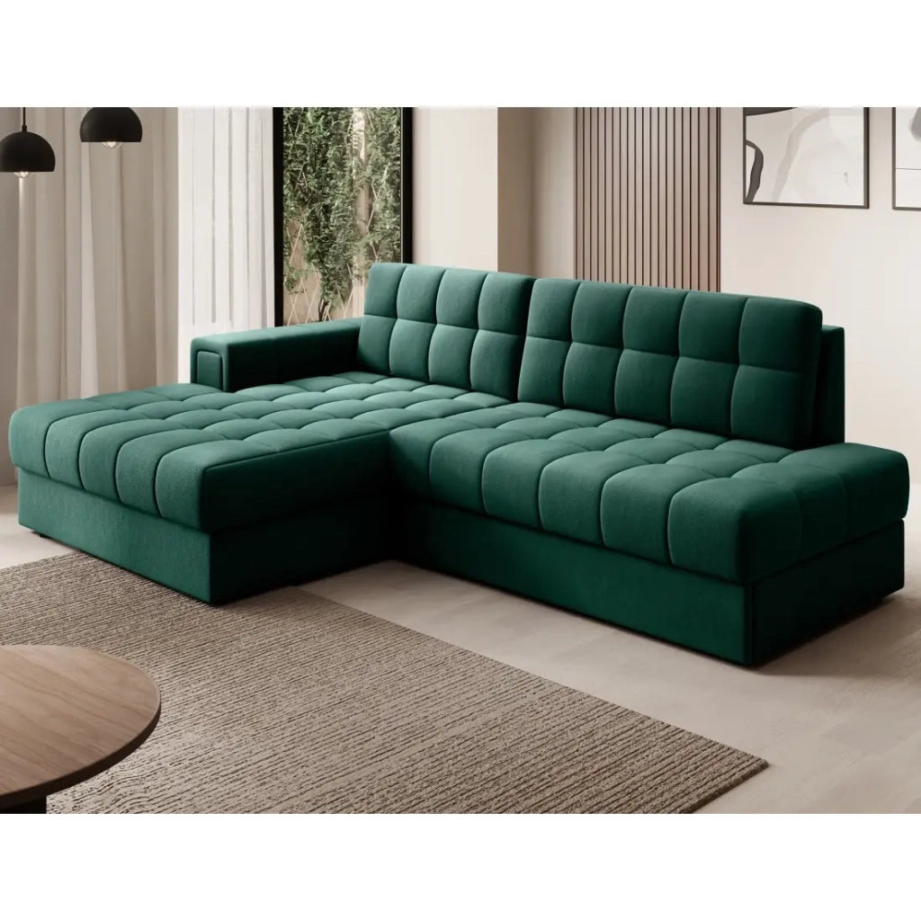 Divano angolare convertibile CUBITO verde 240 cm con contenitore e letto