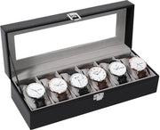 Cassa orologio per 6 orologi, con cuscini morbidi per orologi e grandi finestre, cassa orologio con portafoglio per orologi, idea regalo per uomini e donne