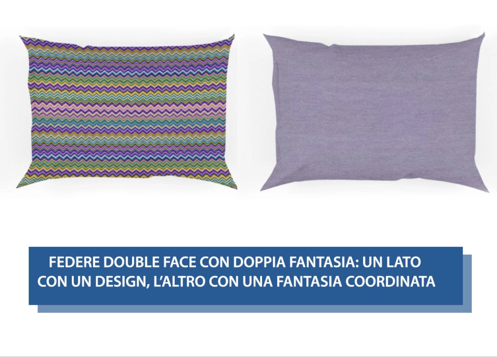 Coppia Di Federe Piazzate In 100% Cotone In Fantasia Baia Double Face - Federe - Lilla