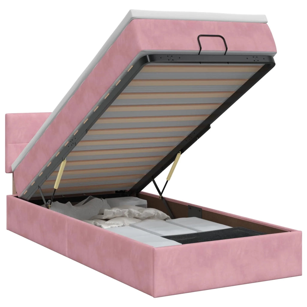 Letto ottomano con materasso Rosa 80 x 200 cm Velluto 3456524