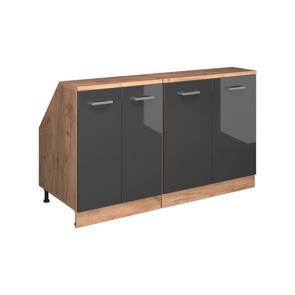 Mobile cucina sottotetto R-Line Antracite lucido/Rovere dorato 140 cm Set di 2 carcasse armadio profondità 60 cm Vicco