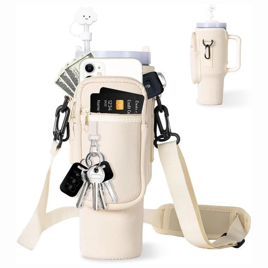 Otturatore di bottiglia d'acqua - con cinturino e tasca GSM - otturatore di bottiglia d'acqua isolato - bottiglia d'acqua - tasca per bottiglia d'acqua in neoprene - 25x10cm Ospite per bottiglia d'acqua all'aperto - adatto per bottiglie d'acqua da 40 oz