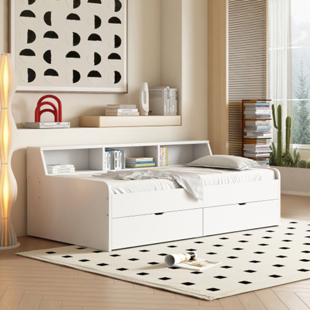 Letto divano con cassetti - Xylo - 90x200 cm - Bianco - Con spazio di archiviazione