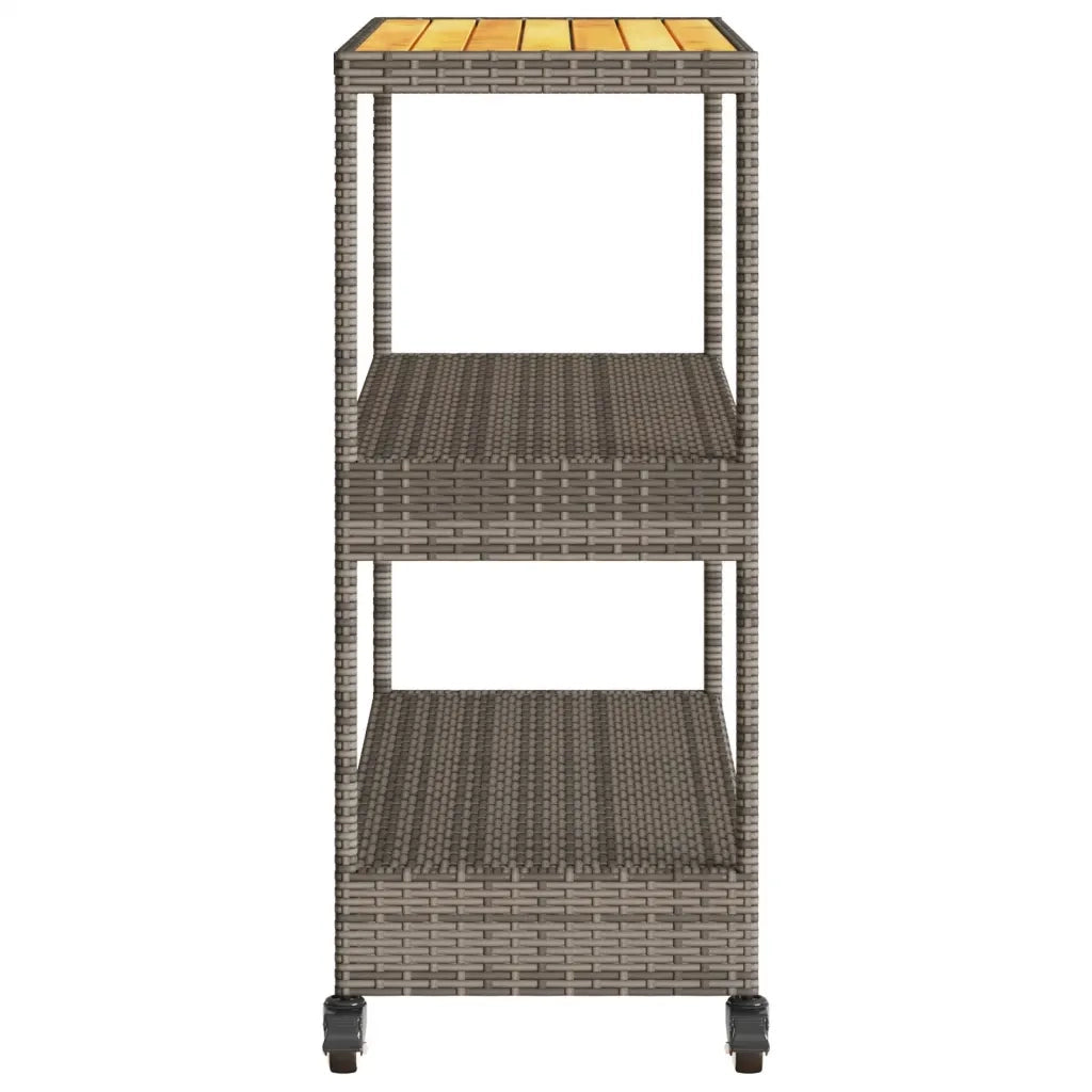 Carrello da Bar 3 Livelli Grigio Polyrattan e Massello Acacia CFW5646332