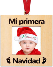 Fotolijst in legno - 5,5x5,5 cm - Primo Natale - Regalo - Decorazione - Spazio per nome/messaggio - Ornamento natalizio