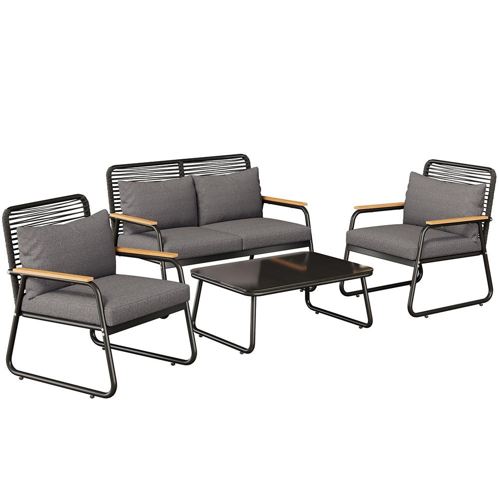 Set giardino - Xylo - 4 posti ferro zincato+tavolo vetro nero
