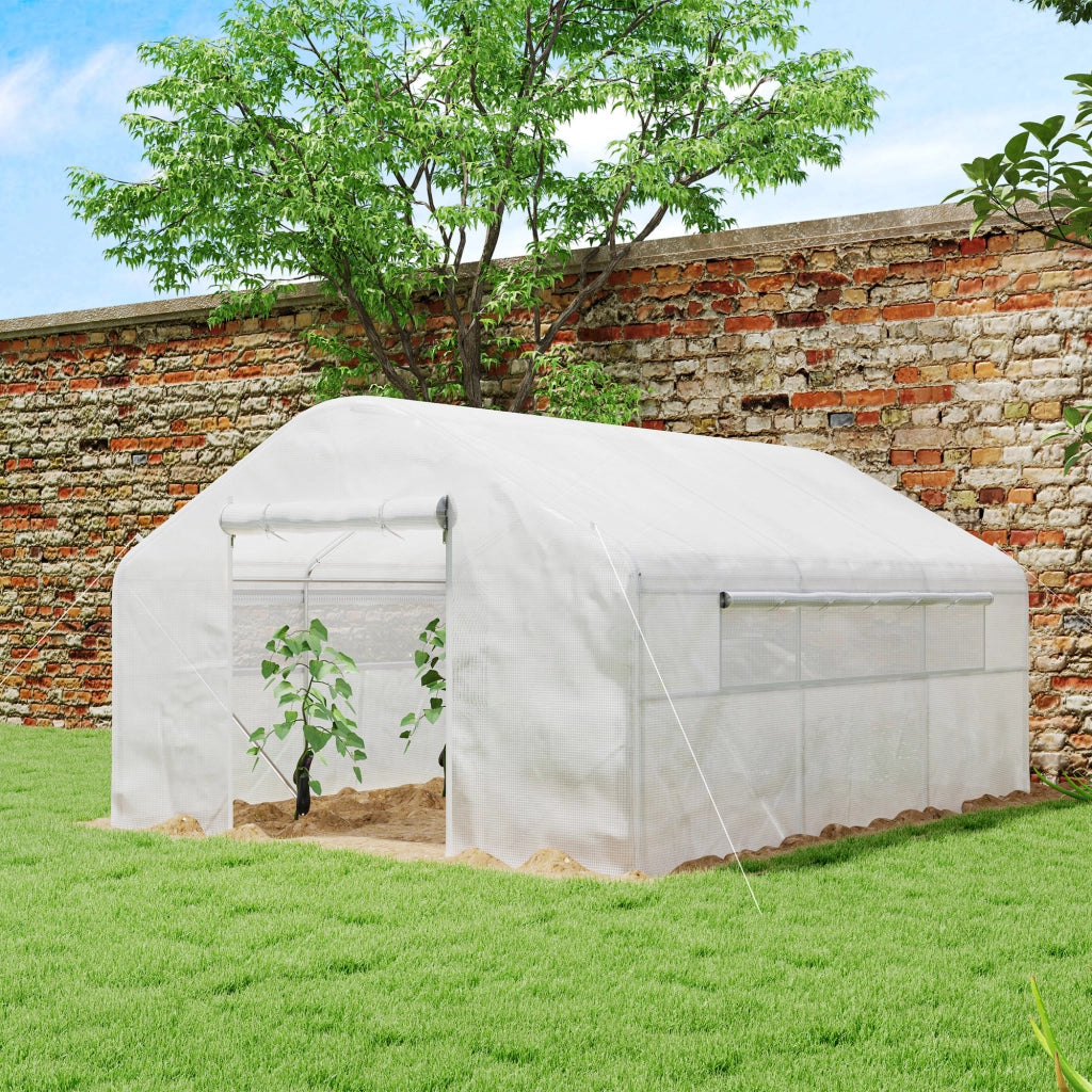 Serra da giardino tunnel 4x3x2m ¨C zephmum ¨C bianco con porte a rullo e finestre