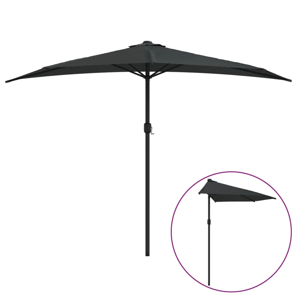 Ombrellone da balcone con palo in alluminio 300 x 150 x 253 cm metà nero 02_0008303