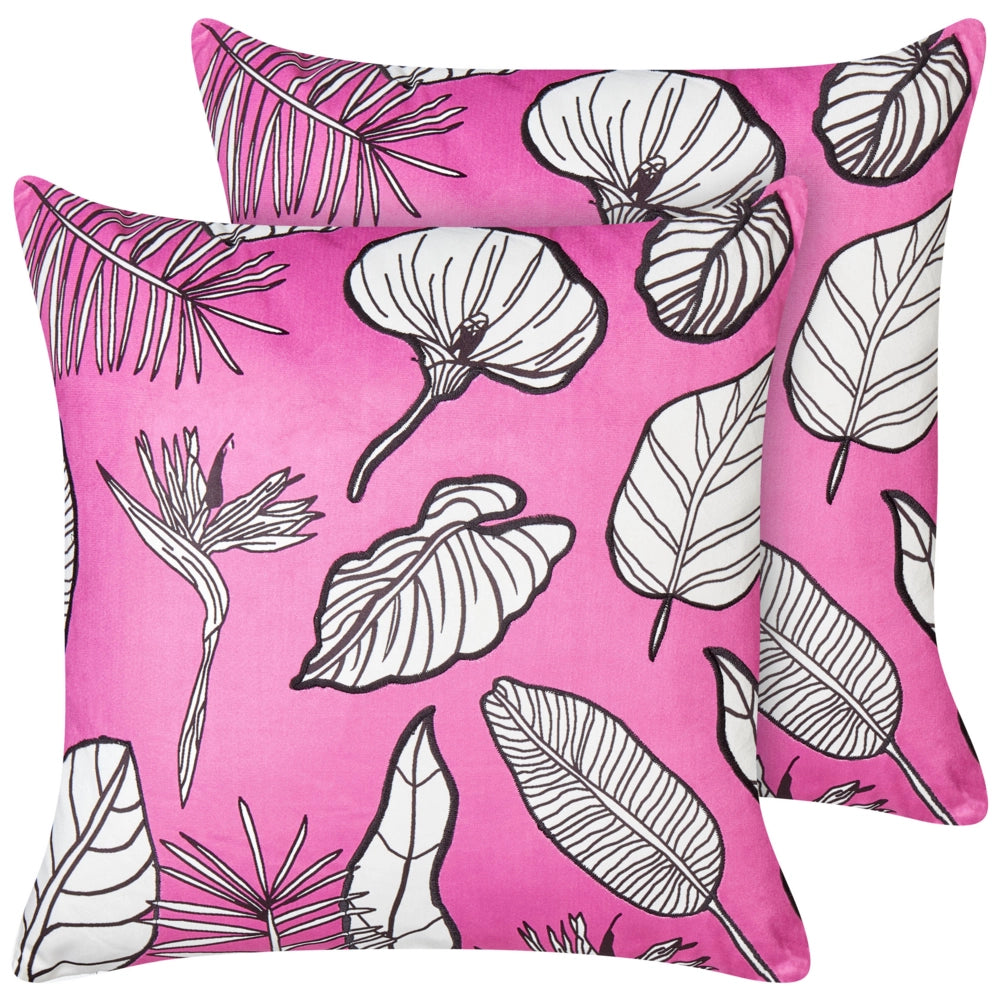 Set di 2 cuscini in cotone con stampa a foglie 45 x 45 cm rosa soggiorno camera da letto