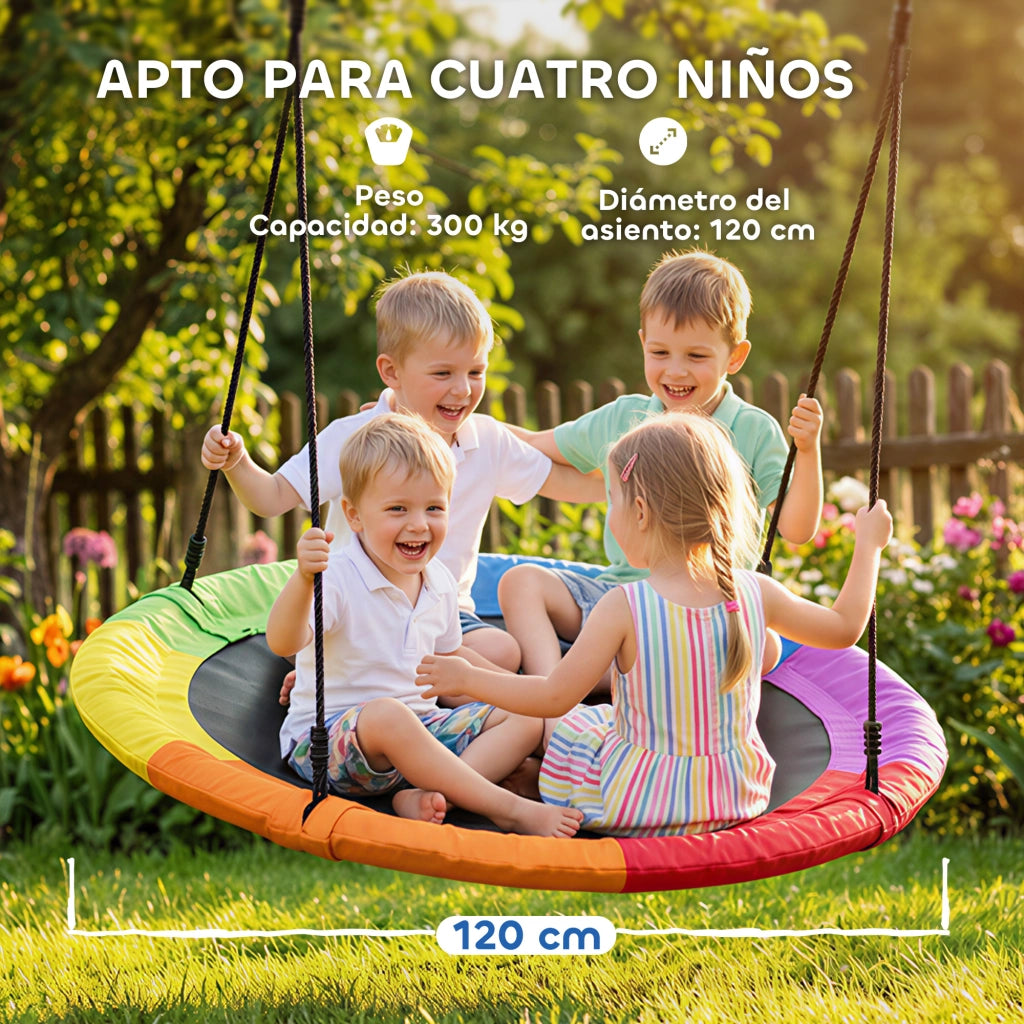 Altalena Nido per Bambini ?120 cm ¨C Xylo ¨C Altezza Regolabile Carico 300 kg Multicolore