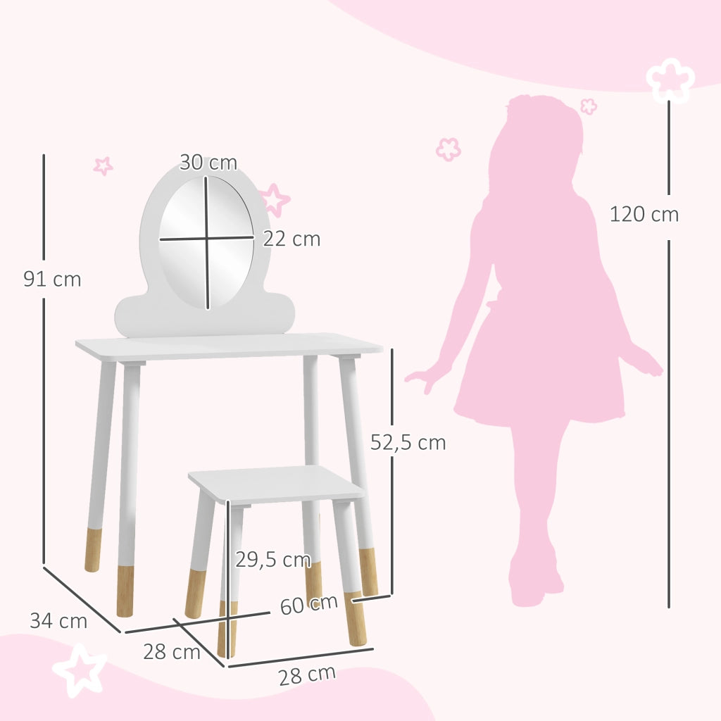 Toeletta Bambini con Specchio e Sgabello ¨C Xylo ¨C Bianco Semplice +3 Anni