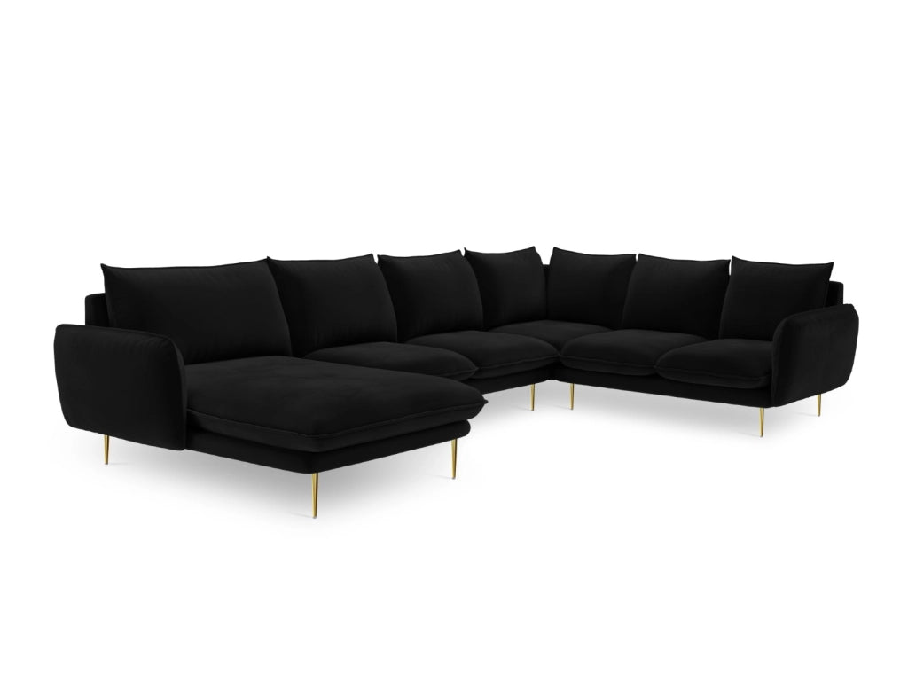 Cosmopolitan Design - Divano panoramico destro "Vienna" 7 posti in velluto nero 