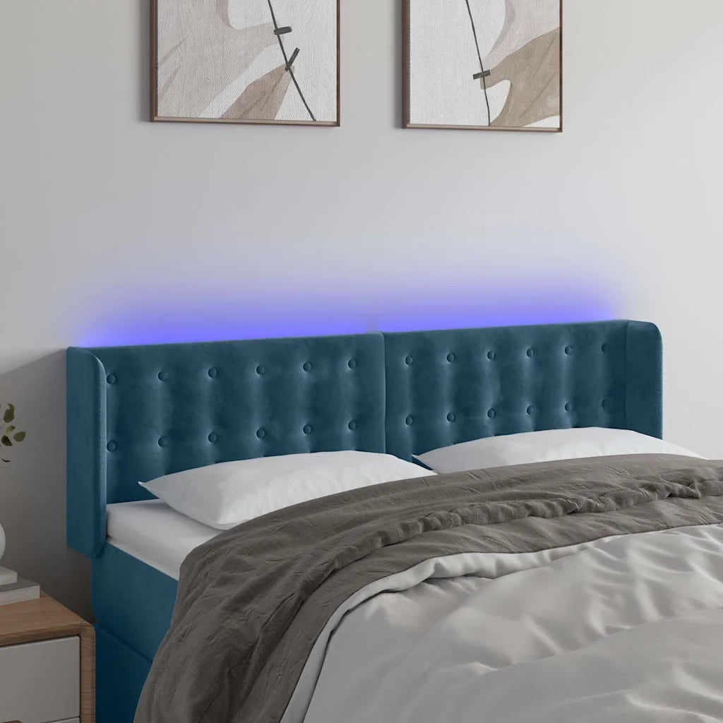 Testiera a LED Blu Scuro 147x16x78/88 cm in Velluto 3123722