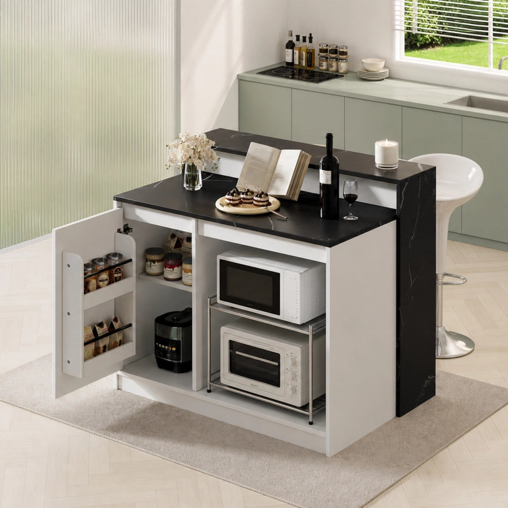 Mobile contenitore con piano rialzato - per cucina - in MDF - 120×80×100 cm - bianco e nero