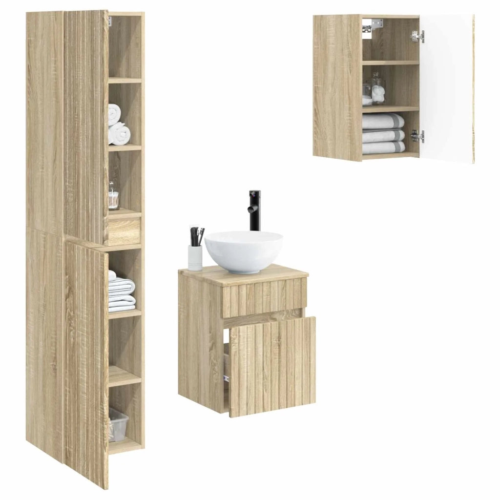 Set di mobili per il bagno 3 pz Rovere Sonoma 3406085