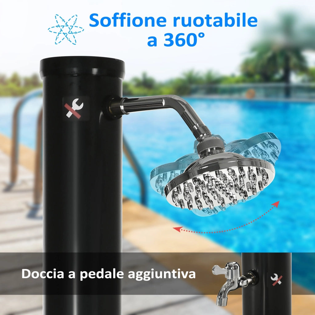Doccia Solare 15,5x15,5x222 cm da 20L con Rubinetto Inferiore e Temperatura Regolabile Nero