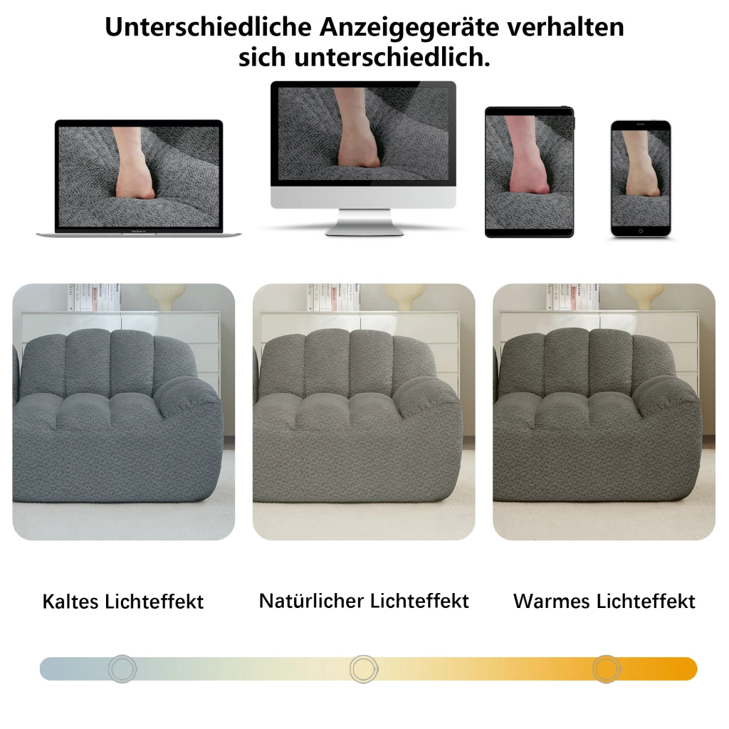 Divano modulare a U 4 posti con 2 pouf componibili seduta profonda design ergonomico in pile granulato grigio