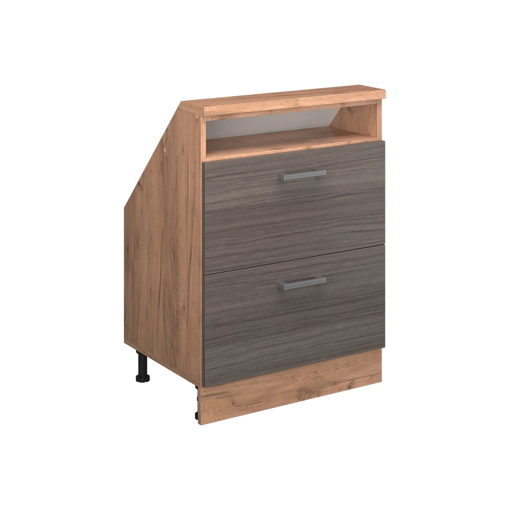 Vicco Mobile cucina sottotetto Grigio nobile/rovere dorato 60 cm con 2 cassetti