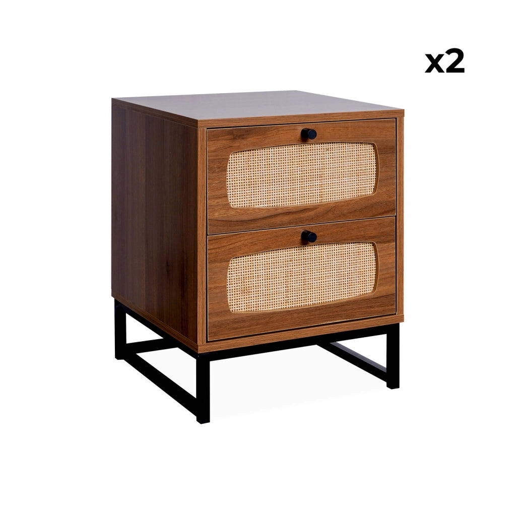 Set 2 comodini effetto legno e canna, marrone naturale