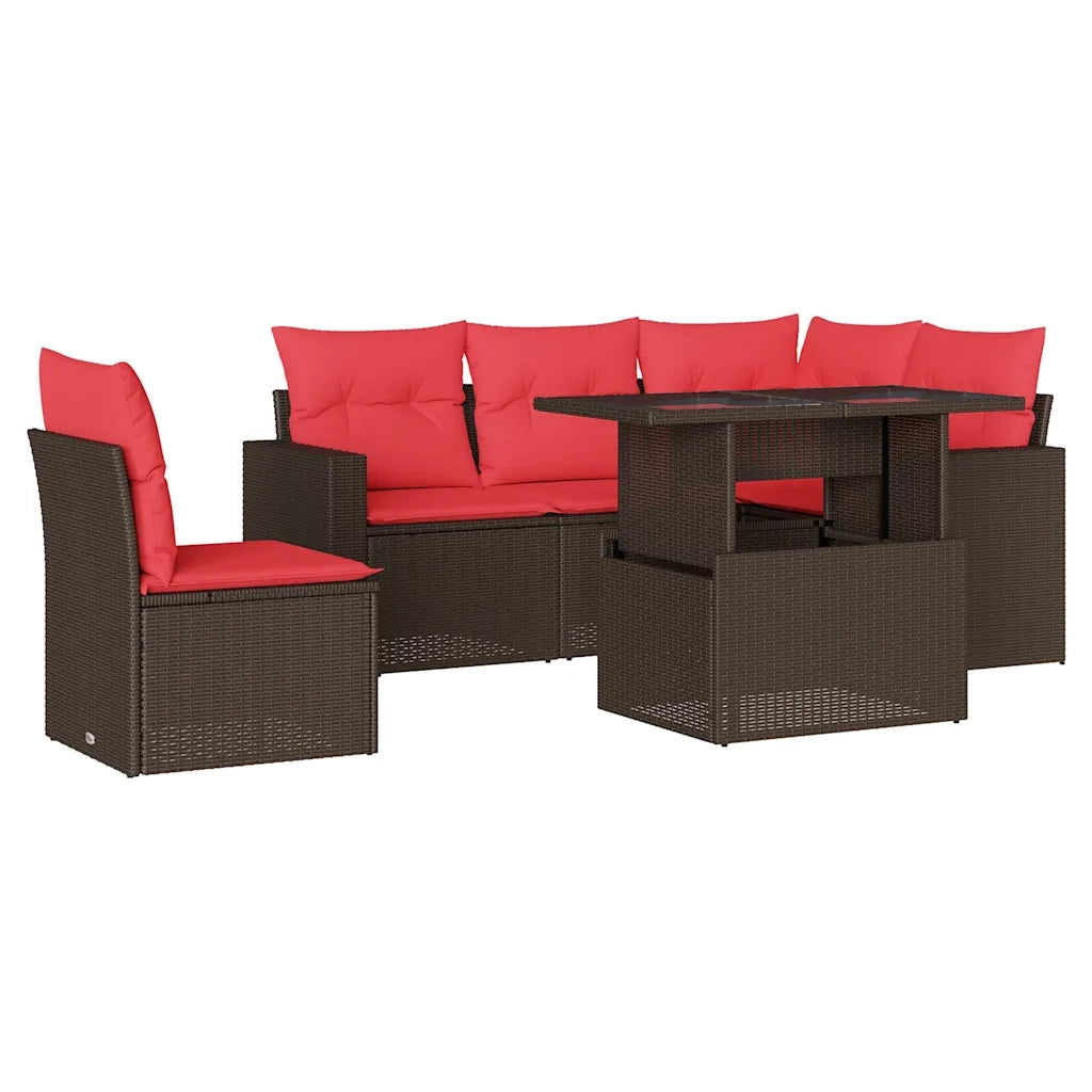 Set Divani da Giardino 6 pz con Cuscini Marrone in Polyrattan 3267284