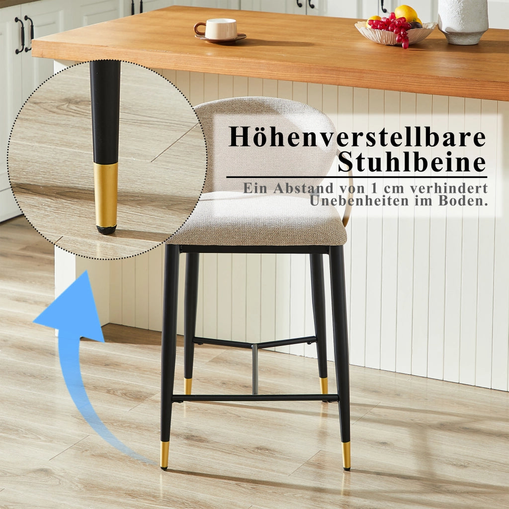 Sgabello da bar in tessuto chenille con altezza regolabile e poggiapiedi, per cucina e isola, nero oro marrone chiaro