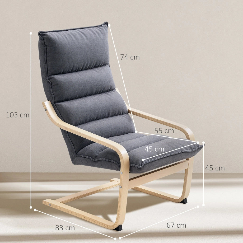 Poltrona a Dondolo Moderna 67x83x105 cm Cuscini Effetto Velluto Struttura in Legno Grigio