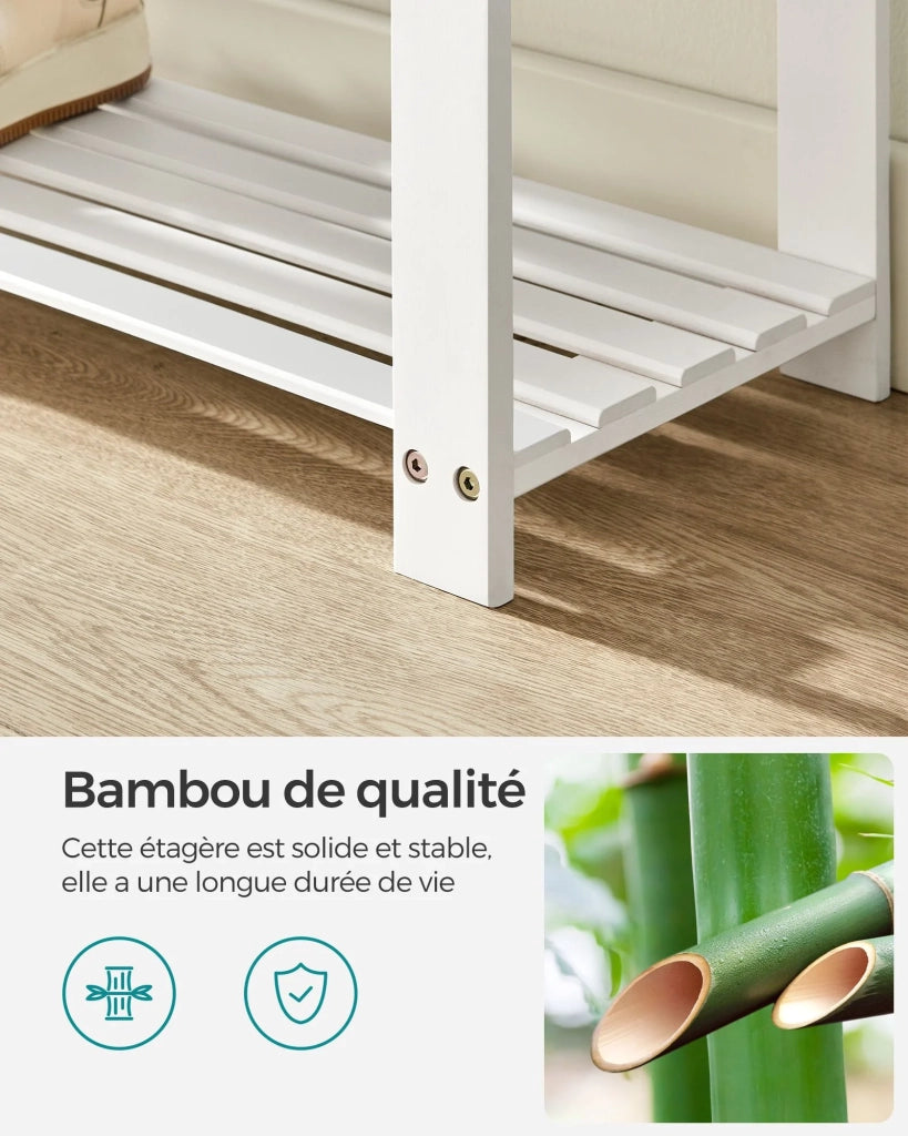 Panca portascarpe 29 x 90 x 49 cm Scarpiera in bambù con 2 ripiani Organizzatore stabile per corridoio Soggiorno Posti a sedere fino a 136 kg Bianco 12_0004134