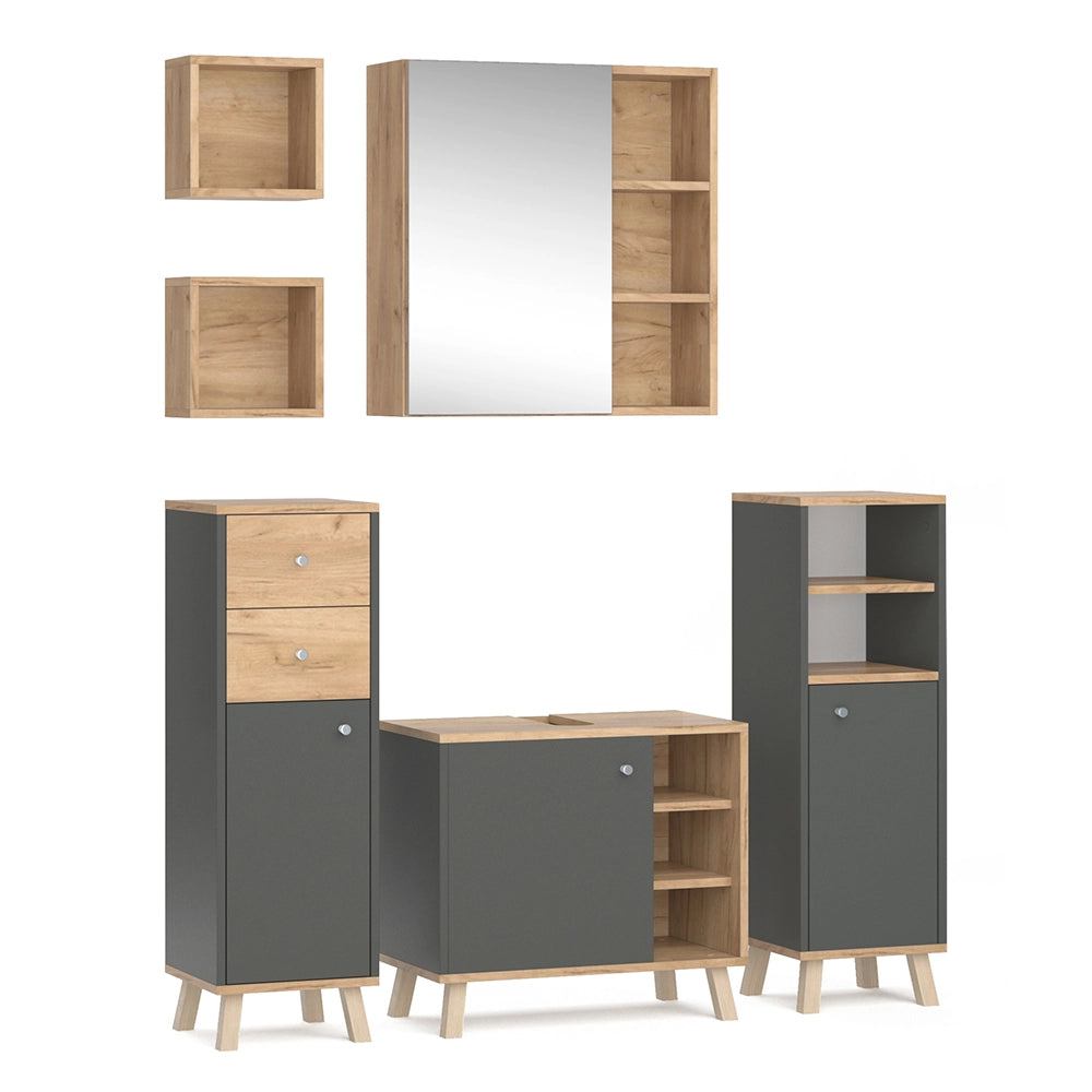 Vicco Set mobili bagno Antracite 5 parti, con ripiani