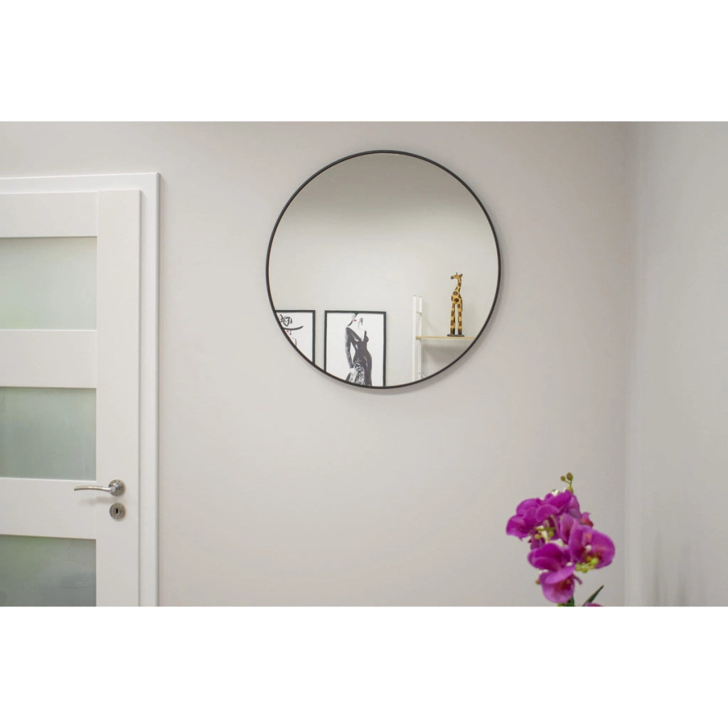 Specchio da parete rotondo con cornice nera sottile 70cm