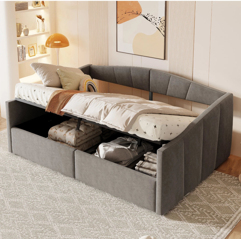 Letto divano imbottito 140 x 200 cm con contenitore idraulico grigio
