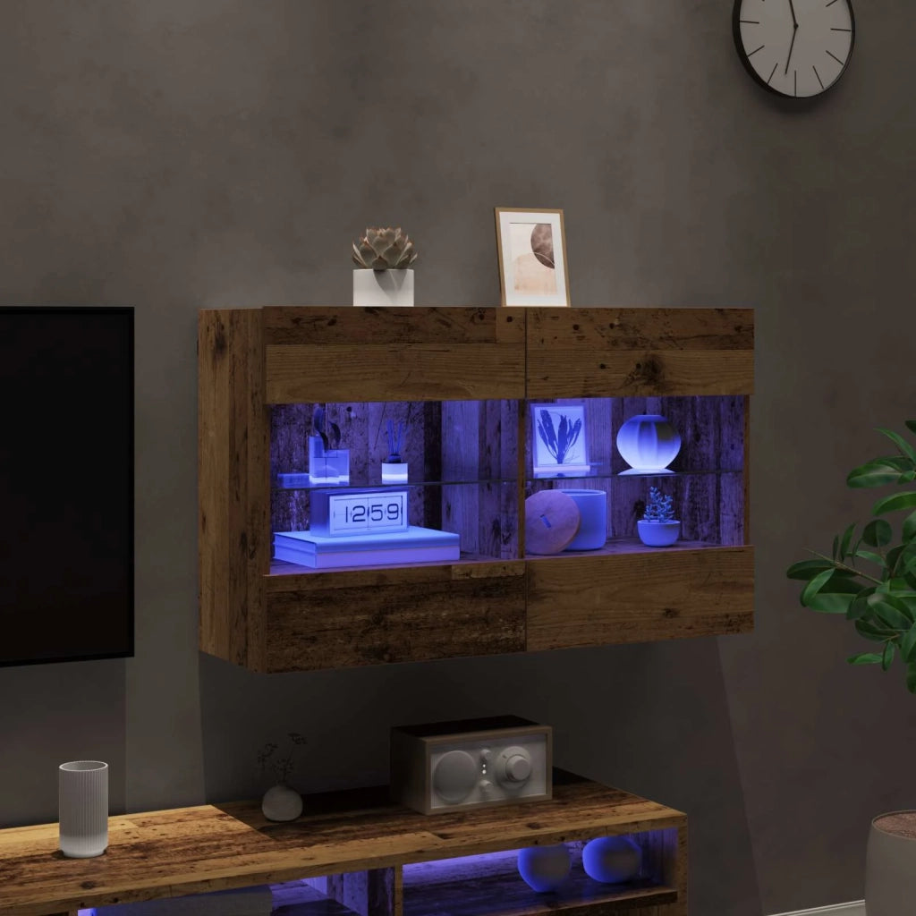 Mobile TV da parete con LED-Credenza per TV sospesa Legno vecchio 98,5 x 30 x 60,5 cm