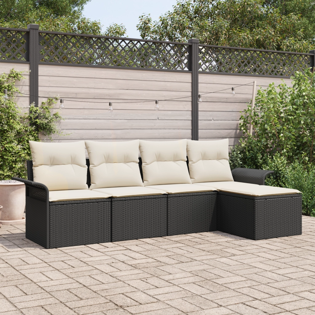 Set di divani da giardino  5 pezzi con cuscini in polyrattan nero