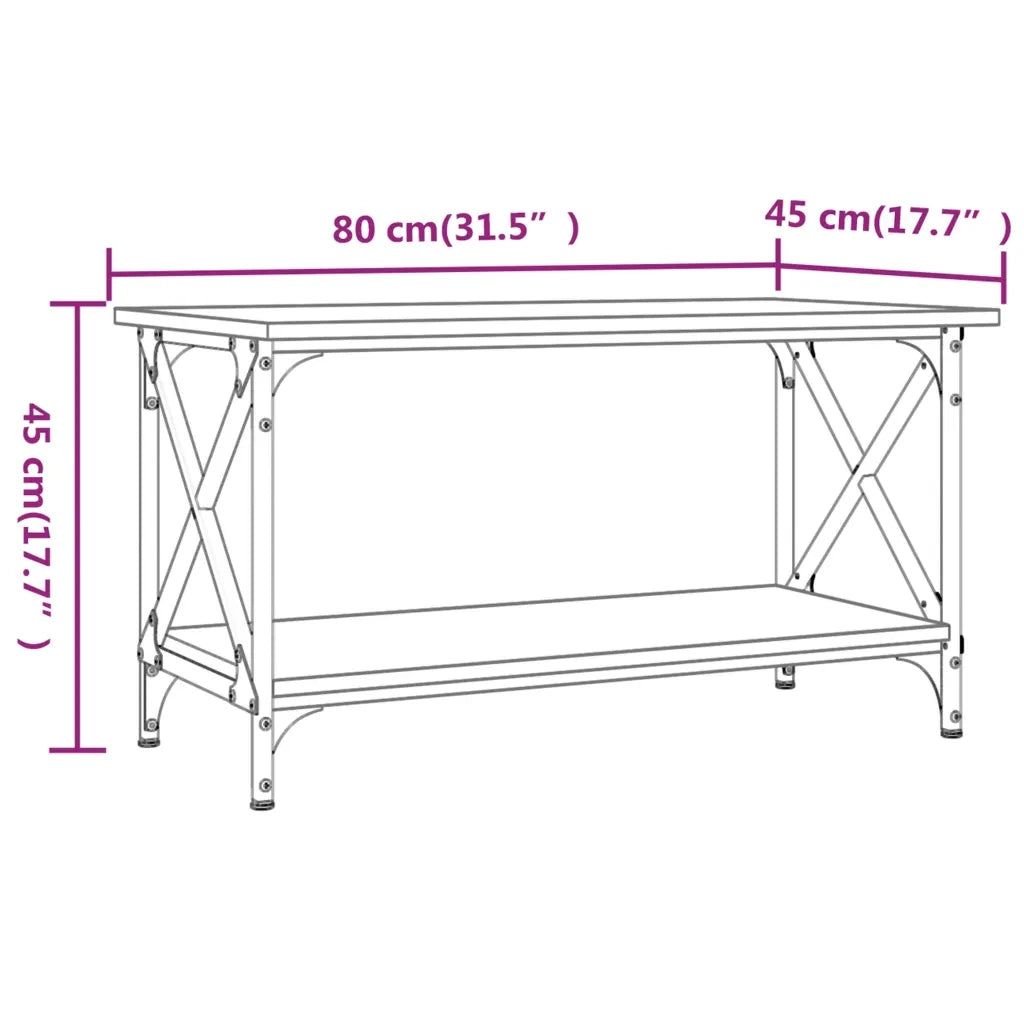 Tavolino Rovere Sonoma 80x45x45 cm in Legno Multistrato e Ferro 823323