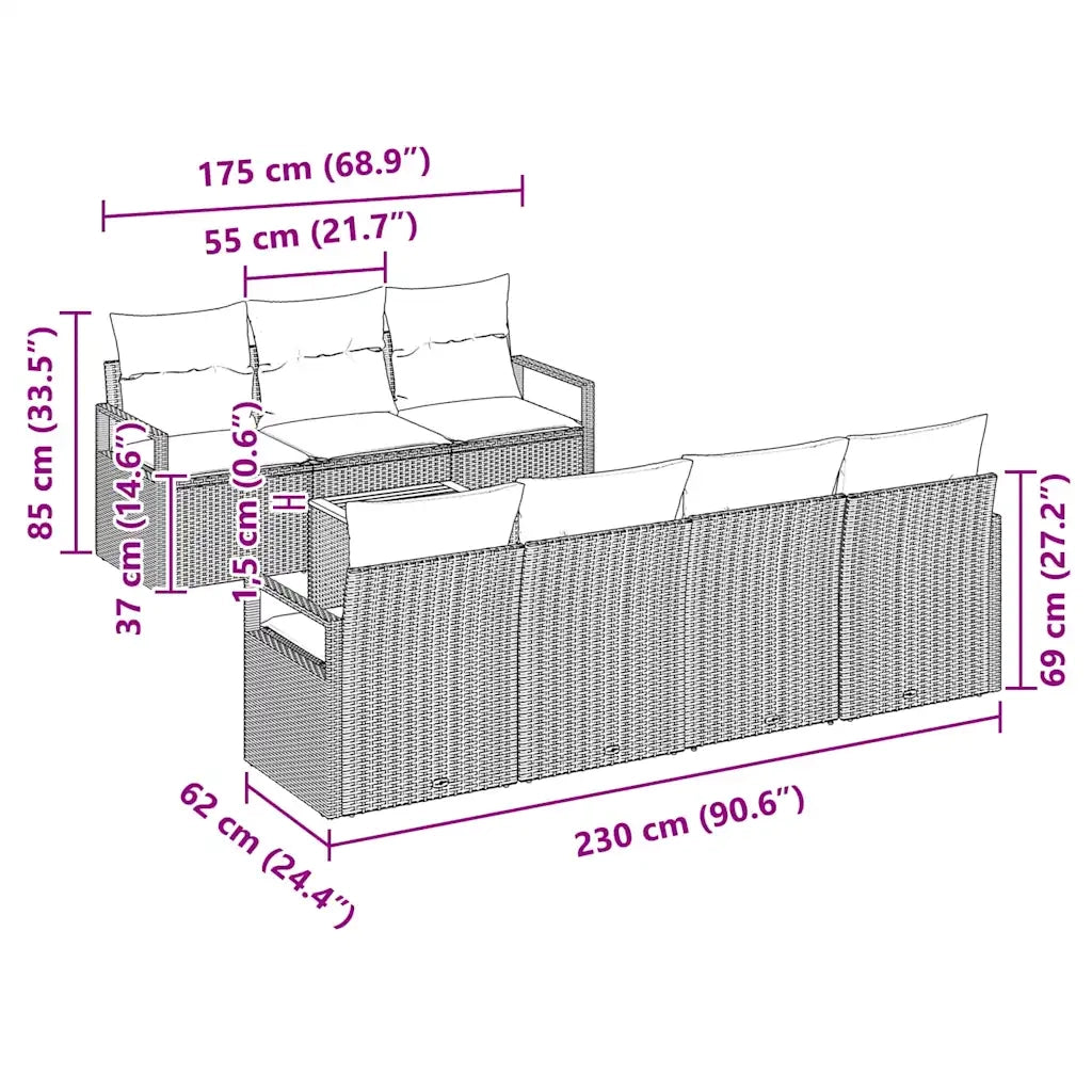Set Divano da Giardino con cuscino 8 pcs Nero polyrattan 3347667
