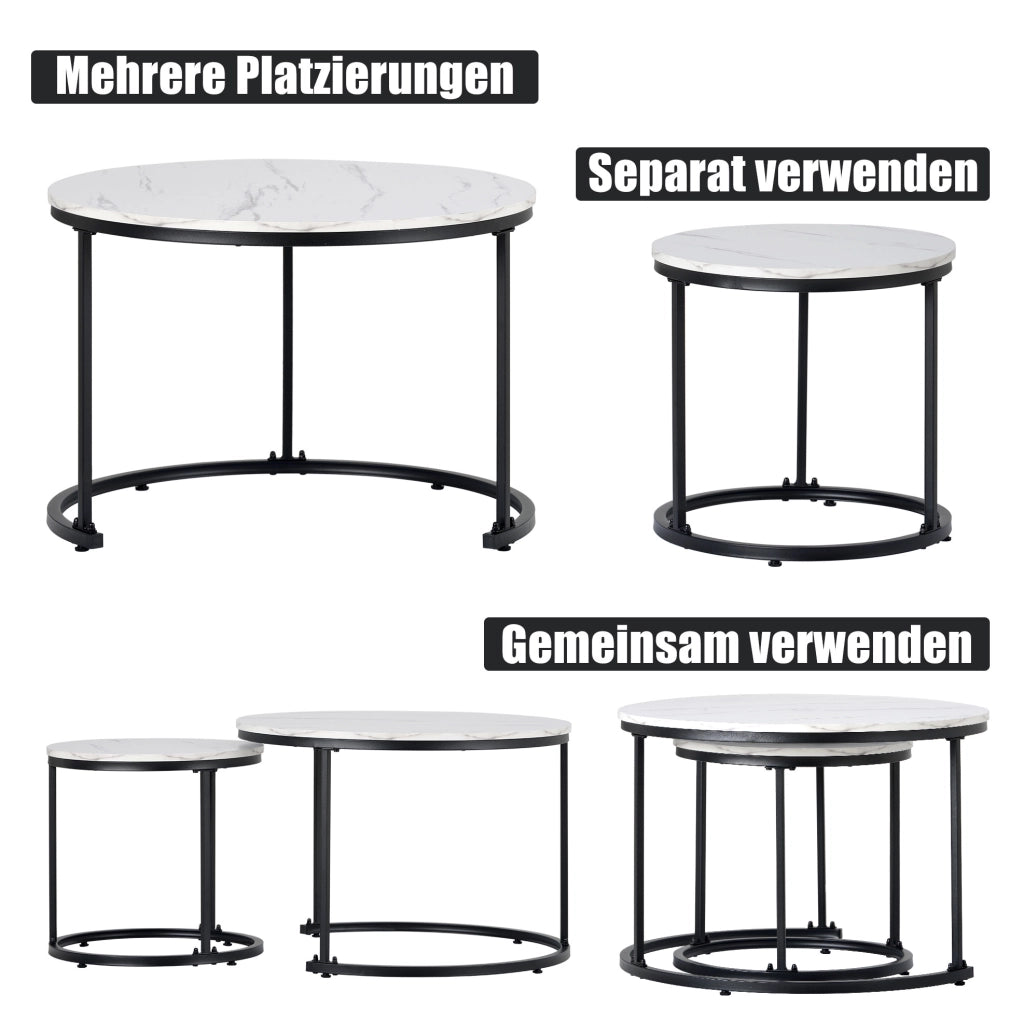 Set di 2 tavolini da caffè rotondi effetto marmo in MDF