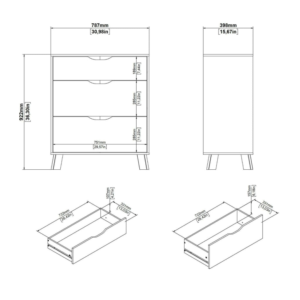Cassettiera Alamid, Settimino multiuso, Comò camera da letto, Mobile con cassetti, 79x40 h92 cm, Rovere e Bianco