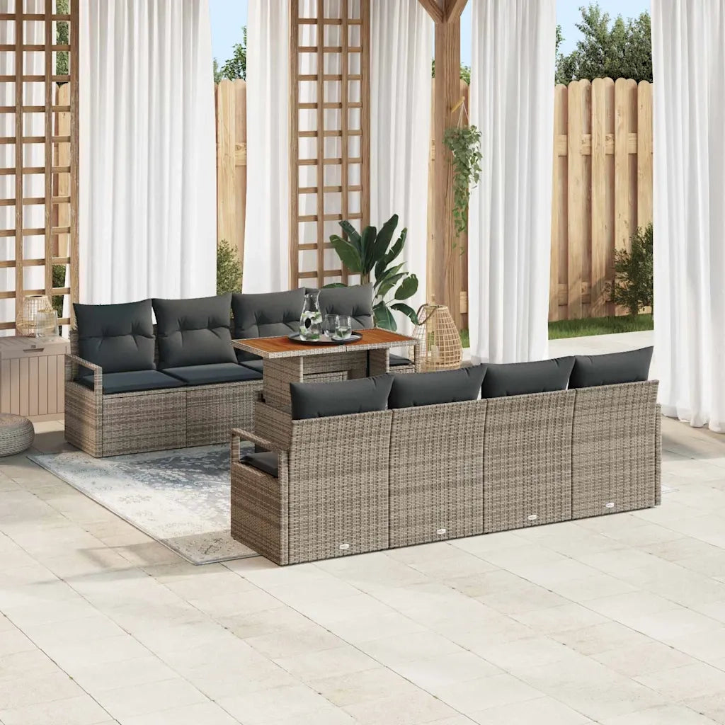Set Divano da Giardino con cuscino 9 pcs Grigio e Marrone 3349684