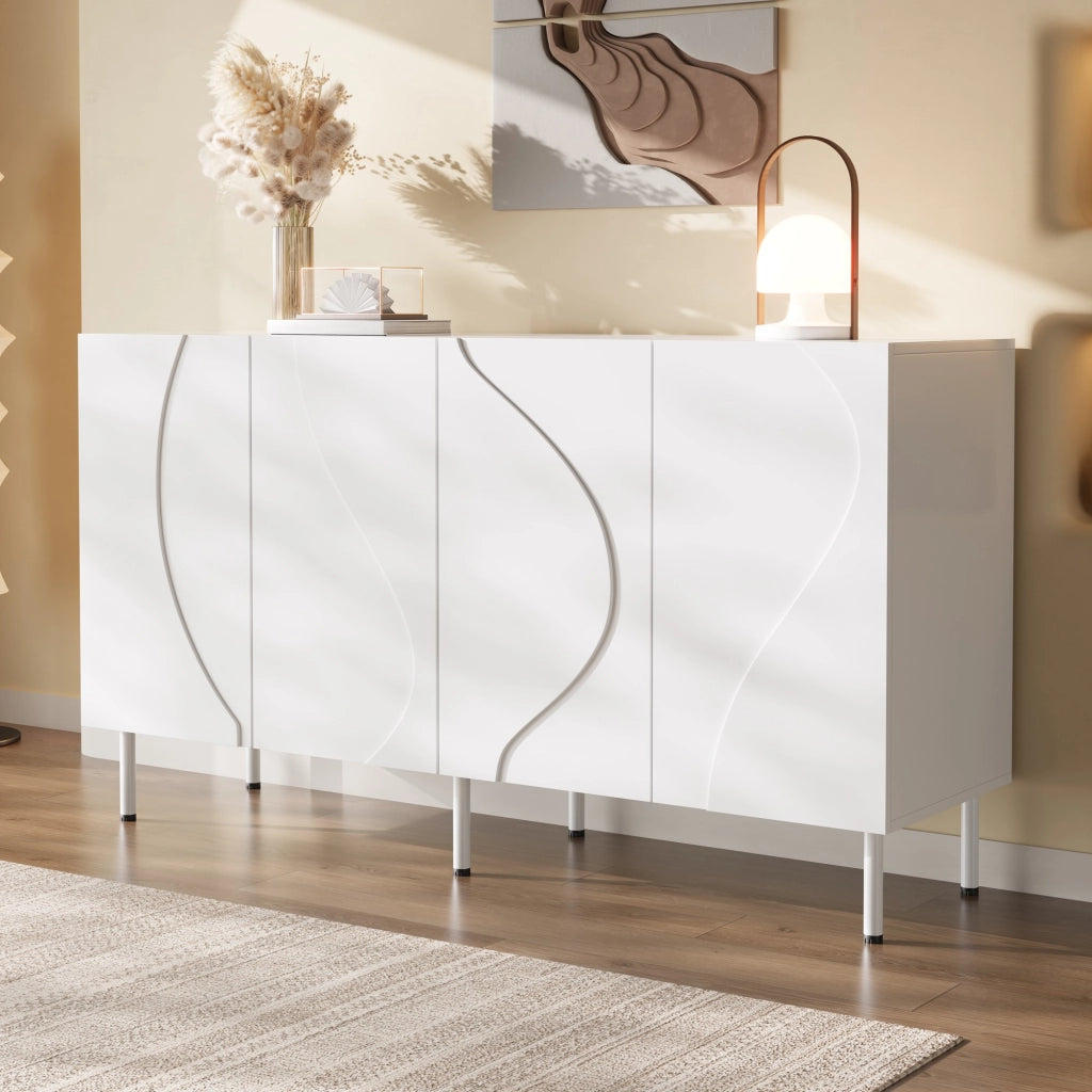 MADIA 140x40x77,5 cm con 4 ante curve 3D Push-to-Open bianca