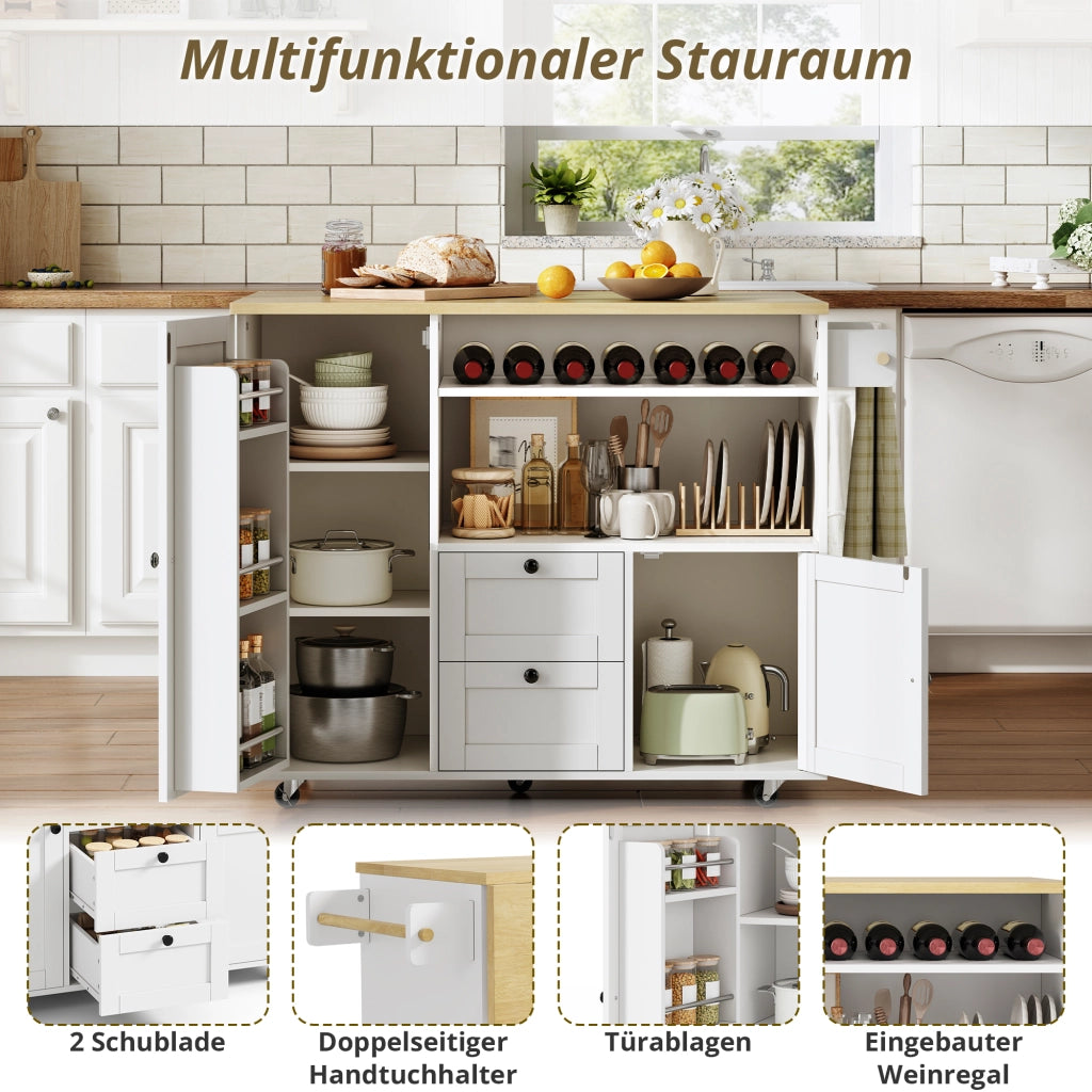 ISOLA CUCINA pieghevole 104x45(69)x89 cm MDF naturale/bianco