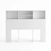 Testiera letto con 4 vani aperti e fissaggio a parete per camera in MDF e truciolato bianco 140×19×103.5 cm